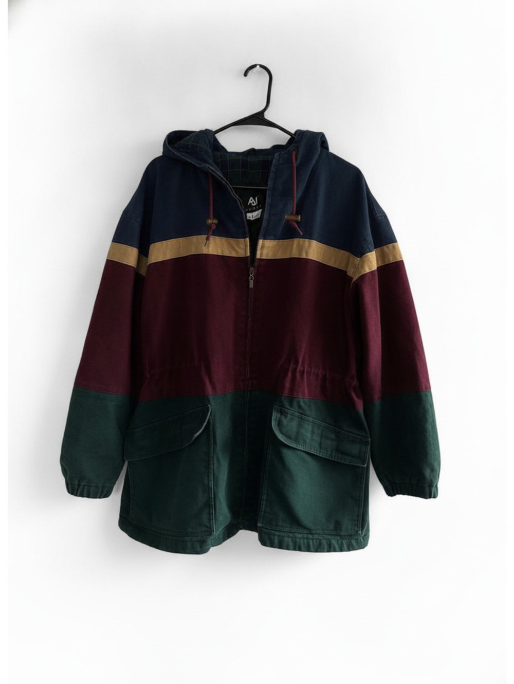 AJ Morgan 80s Vintage Men's Color Block Hooded Bomber Jacket - Navy, Maroon, Be,